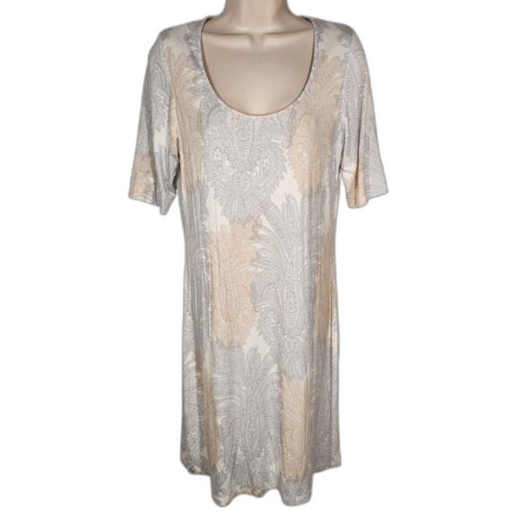 Tommy Bahama Shirt Dress Short Jersey Knit Pinapple Paisley White Cream Gray M - Picture 4 of 13